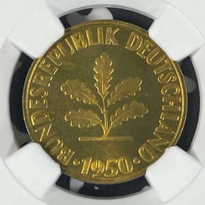 1950-G West Germany 10 Pfennig NGC PR67 Lot#G9938 Proof! 1,800 Minted