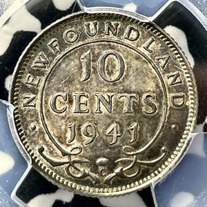 1941-C Newfoundland 10 Cents PCGS MS62 Lot#G9843 Silver! Beautiful Toning!
