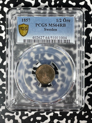 1857 Sweden 1/2 Ore PCGS MS64RB Lot#G156 Choice UNC!