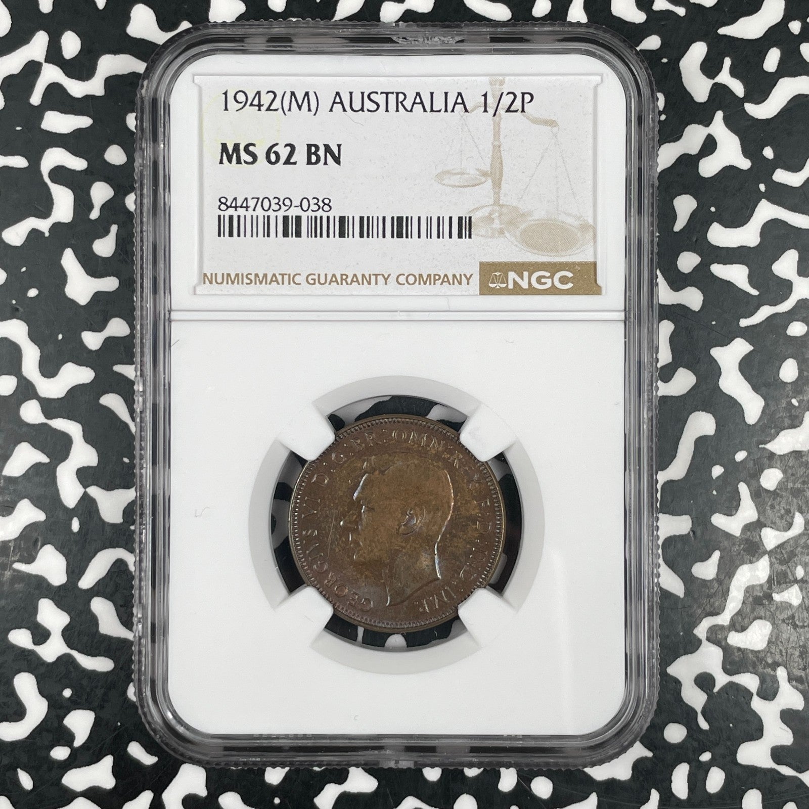 1942-(M) Australia 1/2 Penny NGC MS62BN Lot#G3566 Nice UNC! Key Date!