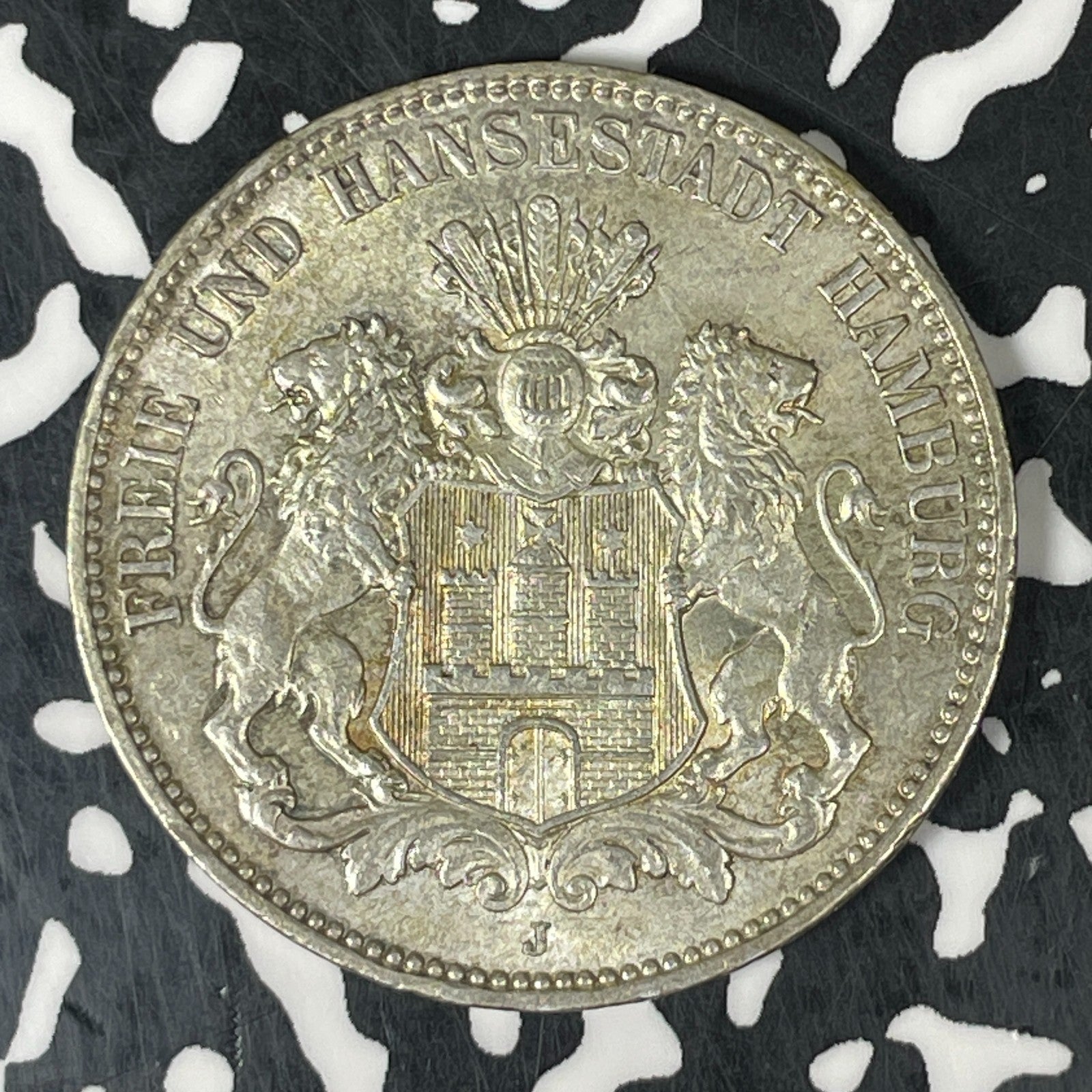 1914-J Germany Hamburg 3 Mark Lot#JM0585 Silver! High Grade! Beautiful!