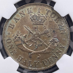 1850 Upper Canada 1/2 Penny Token NGC AU55BN Lot#G9140 PC-5A