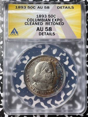 1893 U.S. Columbian Expo. Half Dollar ANACS Cleaned-AU58 Detail Lot#G6985 Silver