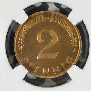 1965-G West Germany 2 Pfennig NGC PR67RB Cameo Lot#G9936 Proof! 1,200 Minted