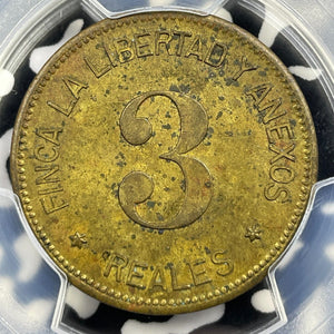 (c.1886) Guatemala 3 Reales Token PCGS MS61 Lot#G9205 Solo Top Graded! Brass