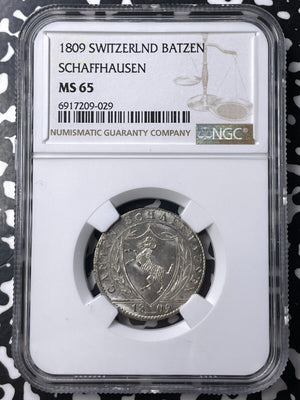 1809 Switzerland Schaffhausen 1 Batzen NGC MS65 Lot#G9592 Gem BU!