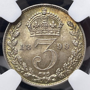 1899 G.B. Maundy 3 Pence Threepence NGC MS64 Lot#G7535 Silver! Choice UNC!