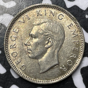 1944 New Zealand 6 Pence Sixpence Lot#D7421 Silver! High Grade! Beautiful!