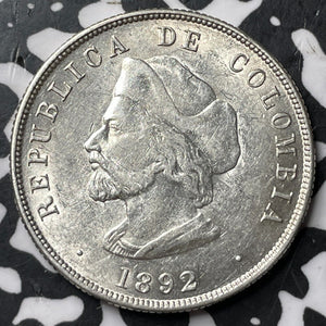 1892 Colombia 50 Centavos Lot#JM7591 Silver! High Grade! Beautiful!