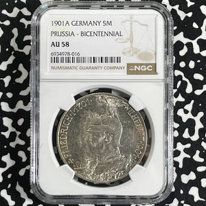 1901-A Germany Prussia 5 Mark NGC AU58 Lot#G9923 Large Silver!