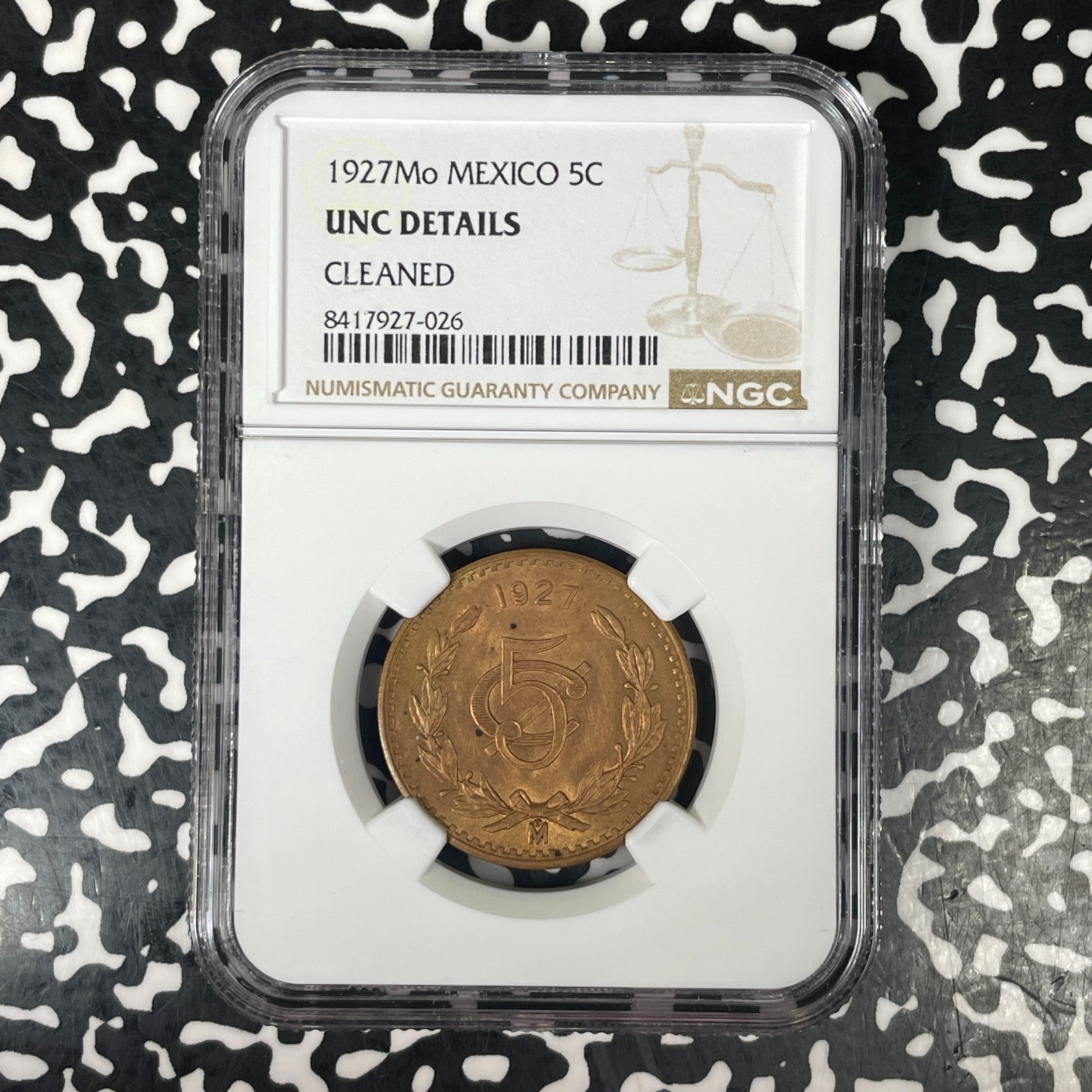1927-Mo Mexico 5 Centavos NGC Cleaned-UNC Details Lot#G1539