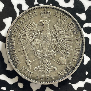 1861-A Germany Prussia 1 Thaler Lot#JM0127 Large Silver! Nice! KM#489