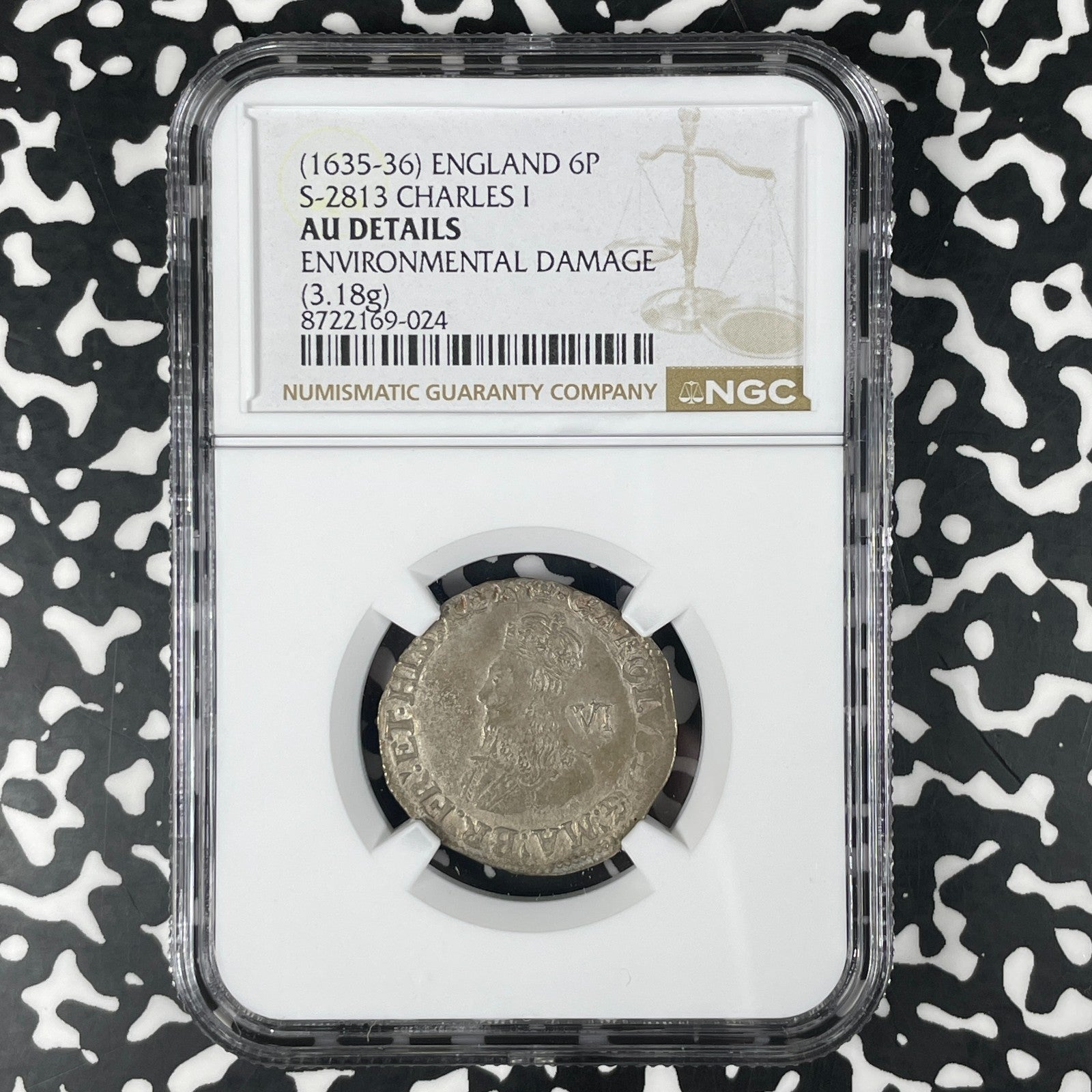 (1635-36) G.B Charles I 6 Pence NGC AU Details Lot#G1784 Silver! S-2813 4th Bust
