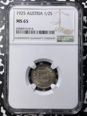 1925 Austria 1/2 Schilling NGC MS65 Lot#G8794 Silver! Gem BU!