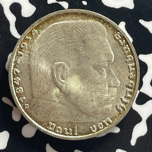 1939-D Germany 2 Mark Lot#T7787 Silver! High Grade! Beautiful Toning!