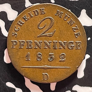 1832-D Germany Prussia 2 Pfennig Lot#T4756
