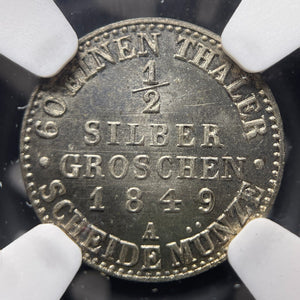 1849-A Germany Prussia 1/2 Groschen NGC MS66 Lot#G8906 Silver! Solo Top Graded!