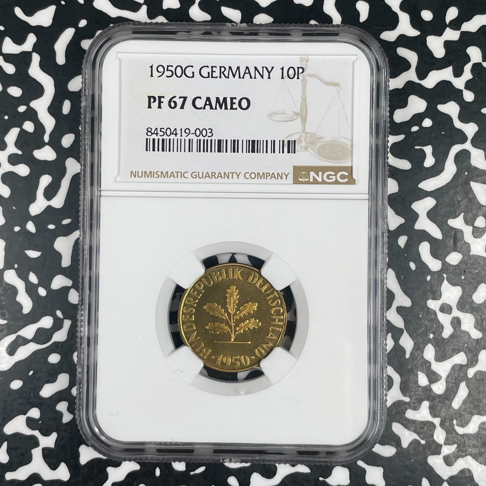 1950-G West Germany 10 Pfennig NGC PR67 Cameo Lot#G3736 Proof! Gem BU!