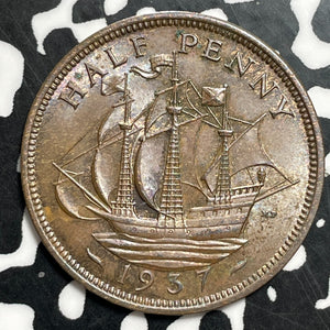 1937 Great Britain 1/2 Penny Half Penny Lot#T2930 High Grade! Beautiful!