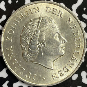 1964 Netherlands Antilles 2 1/2 Gulden Lot#D6952 Large Silver Coin!