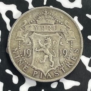 1919 Cyprus 9 Piastres Lot#C0180 Silver!