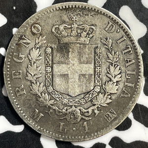 1867-M BN Italy 1 Lira Lot#E4389 Silver!