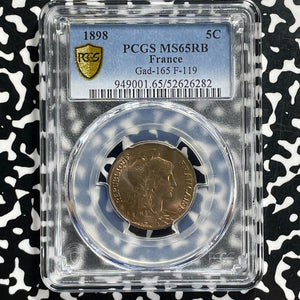 1898 France 5 Centimes PCGS MS65RB Lot#G1055 Gem BU! Gad-165, F#119, KM#842