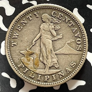 1903-S U.S. Philippines 20 Centavos Lot#T5253 Silver! Better Date