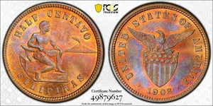 1903 U.S. Philippines 1/2 Half Centavo PCGS MS64RB Lot#G8326 Beautiful Toning!