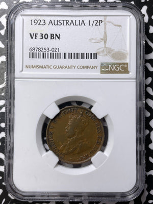 1923 Australia 1/2 Penny NGC VF30BN Lot#G7231 Key Date!
