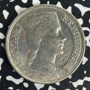 1931 Latvia 5 Lati Lot#T8482 Large Silver Coin! Old Cleaning