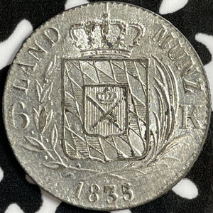 1835 Germany Bavaria 6 Kreuzer Lot#D7003 Silver! Nice!