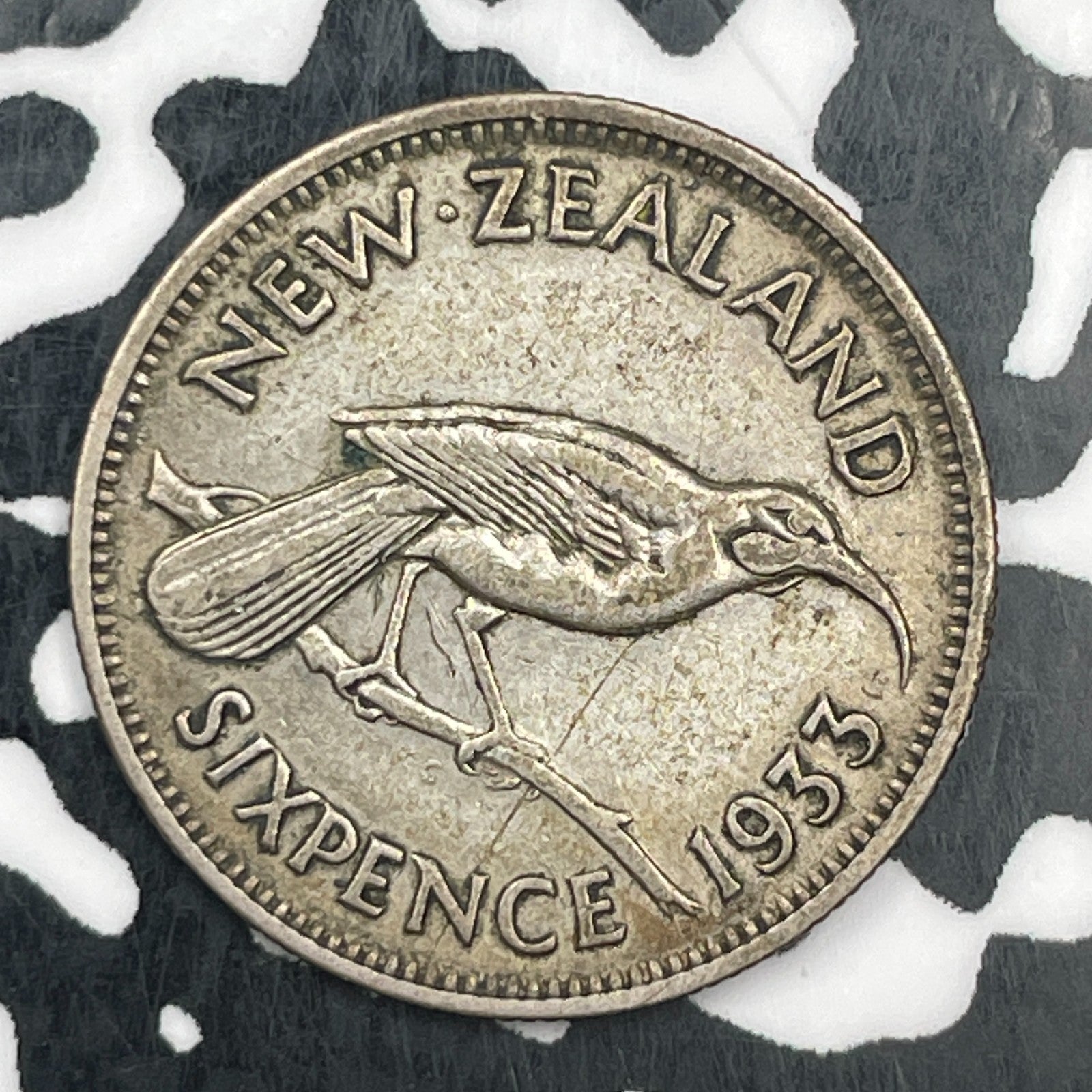 1933 New Zealand 6 Pence Sixpence Lot#F9305 Silver!