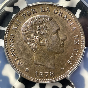 1878-OM Spain 5 Centimos PCGS MS65BN Lot#G9199 Gem BU! Top Graded!