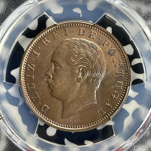 1885 Portugal 20 Reis PCGS MS63BN Lot#G924 Choice UNC! Gomes#L1.07.04