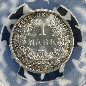 1914-A Germany 1 Mark PCGS MS67 Lot#G1084 Silver! Gem BU! J-17