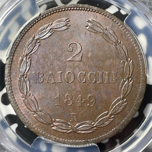 1849-R Papal States 2 Baiocchi PCGS MS64BN Lot#G8244 Top Graded! KM#1343