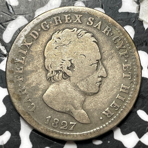 1827 Italy Sardinia 2 Lire Lot#JM7260 Silver! Scarce!