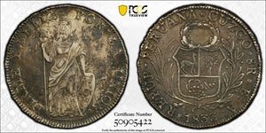 1833-Bo Ar Peru 8 Reales PCGS AU53 Lot#G9373 Silver!