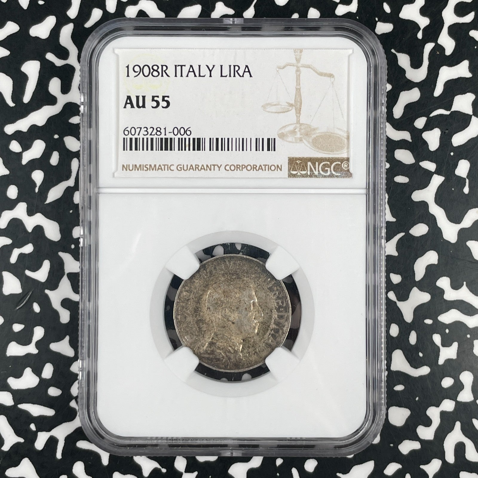 1908-R Italy 1 Lira NGC AU55 Lot#G3401 Silver! Better Date