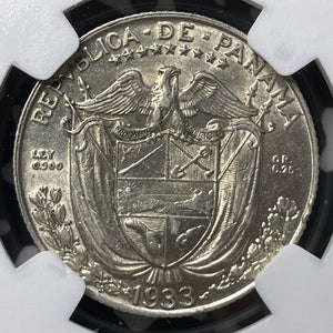 1933 Panama 1/4 Balboa NGC AU55 Lot#G8044 Silver!