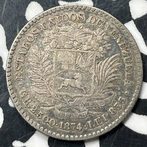 1874 Venezuela 10 Centavos Lot#JM8119 Silver! Nice! KM#13.2