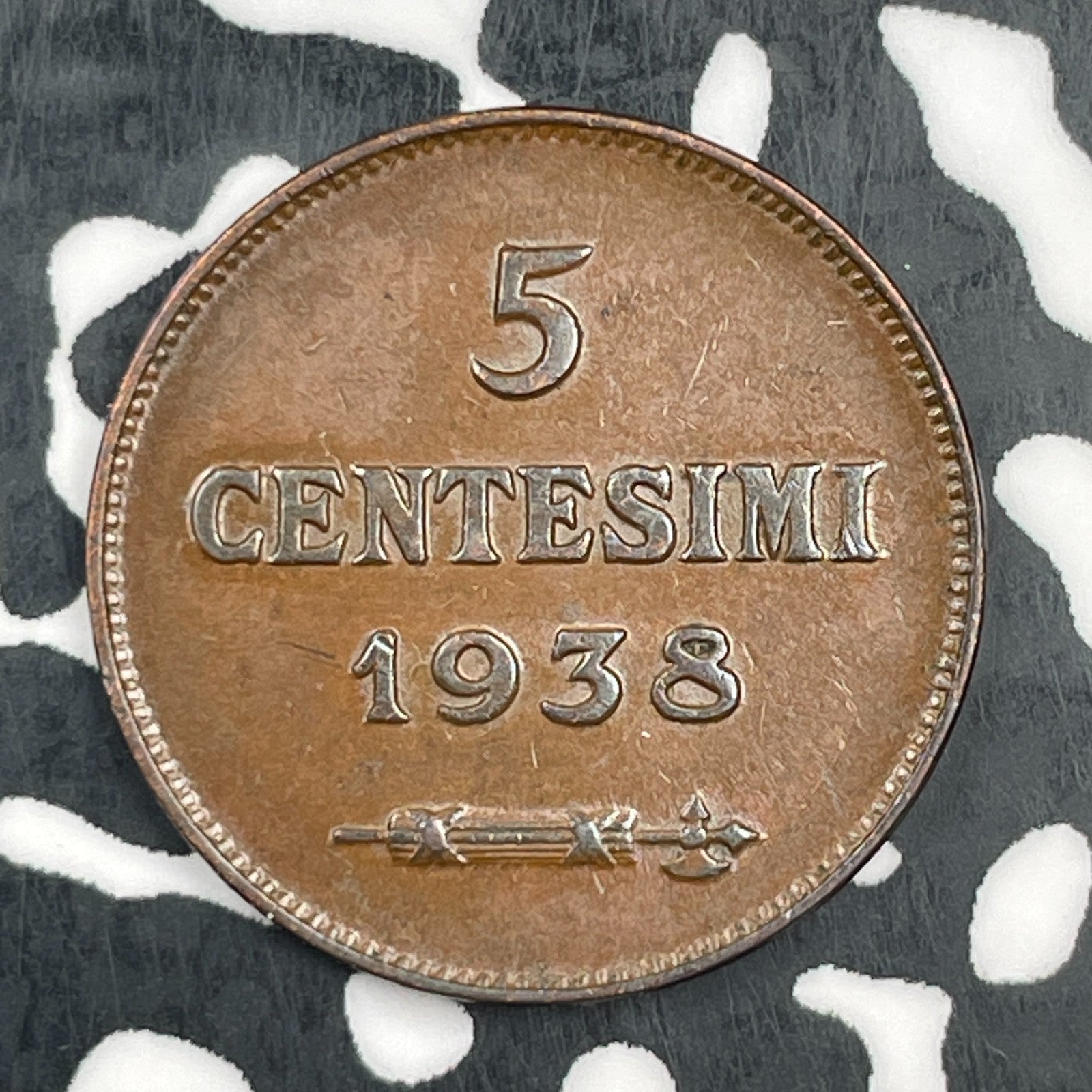 1938-R San Marino 5 Centesimi Lot#F8933 Nice!