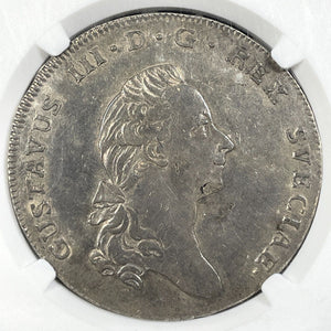 1776-OL Sweden 1 Riksdaler NGC AU50 Lot#G9363 Silver! DAV-1735 Small Cross