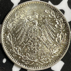 1918-D Germany 1/2 Mark Half Mark Lot#D6993 Silver! High Grade! Beautiful!