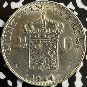 1944-D Curacao 2 1/2 Gulden Lot#D6955 Large Silver Coin! Nice!