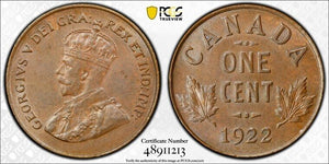 1922 Canada Small Cent PCGS MS62BN Lot#G7292 Nice UNC! Key Date!