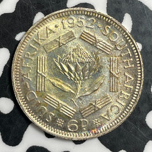 1952 South Africa 6 Pence Sixpence Lot#T2914 Silver! Nice!