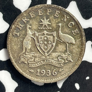 1936 Australia 3 Pence Threepence Lot#C0788 Silver!