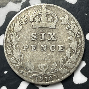 1910 Great Britain 6 Pence Sixpence Lot#E8281 Silver!